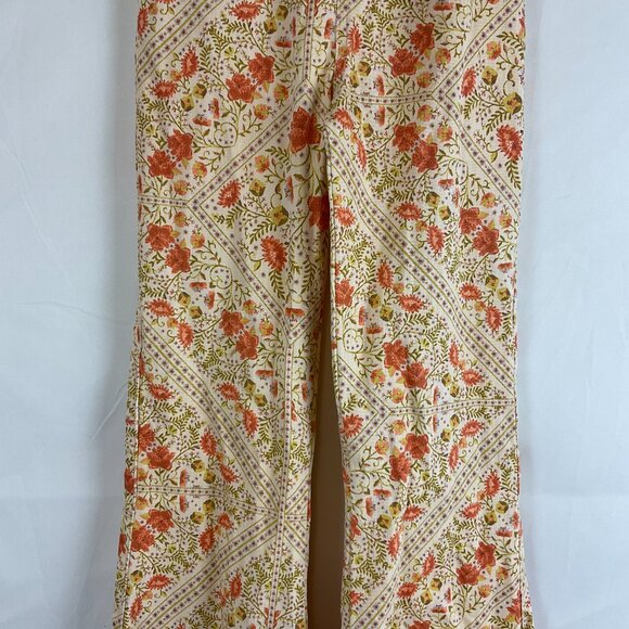 Show Me Your Mumu Pants XS Peach Green Coral Floral Elastic Waist Pull-On Denim - Picture 3 of 12